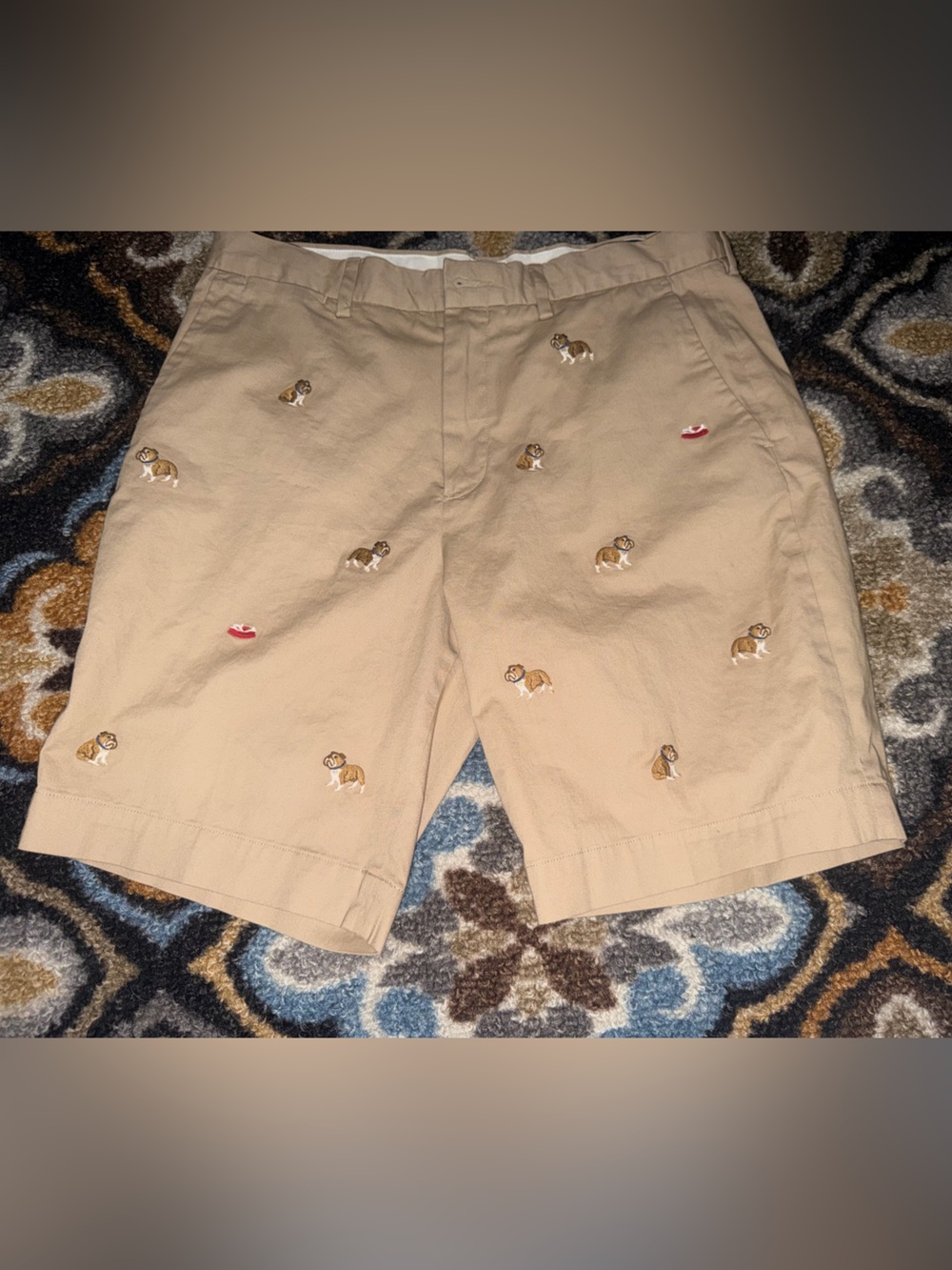Polo by Ralph Lauren Embroidered Khaki Shorts with Dog Motif